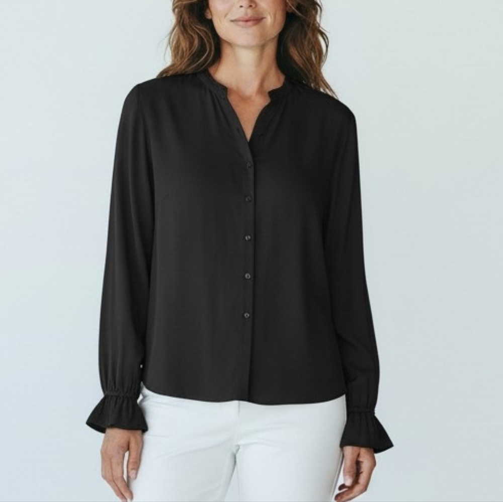 Mos Mosh Mattie Sustainable Black Button-Down Longsleeve Blouse Women Medium